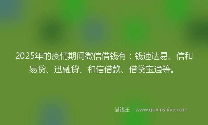 2025年的疫情期间微信借钱有：钱速达易、信和易贷、迅融贷、和信借款、借贷宝通等。