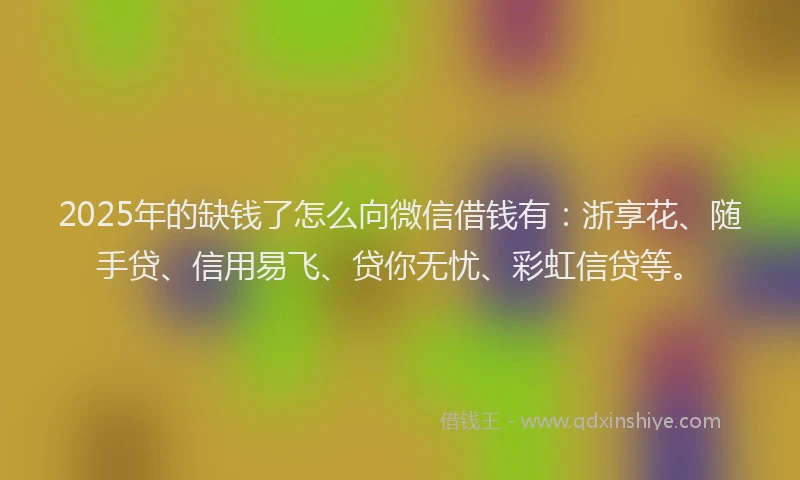 2025年的缺钱了怎么向微信借钱有：浙享花、随手贷、信用易飞、贷你无忧、彩虹信贷等。