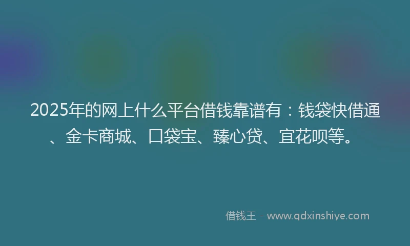 2025年的网上什么平台借钱靠谱有：钱袋快借通、金卡商城、口袋宝、臻心贷、宜花呗等。