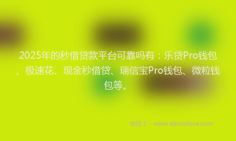 2025年的秒借贷款平台可靠吗有：乐贷Pro钱包、极速花、现金秒借贷、瑞信宝Pro钱包、微粒钱包等。