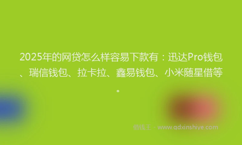 2025年的网贷怎么样容易下款有：迅达Pro钱包、瑞信钱包、拉卡拉、鑫易钱包、小米随星借等。
