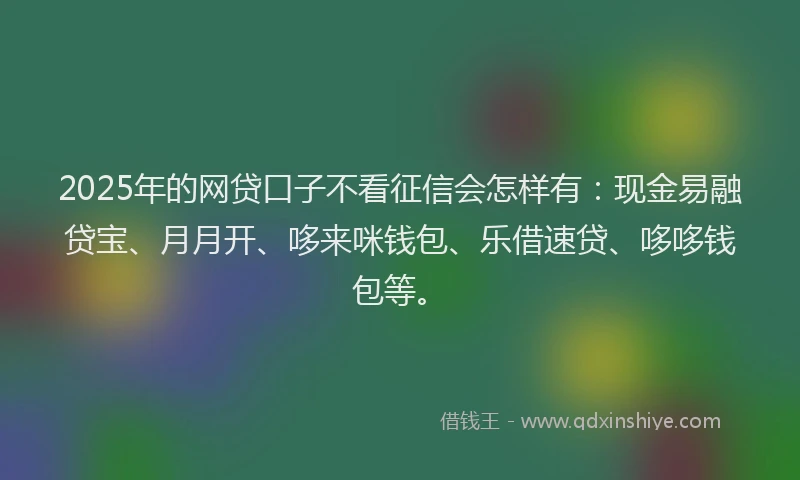 2025年的网贷口子不看征信会怎样有：现金易融贷宝、月月开、哆来咪钱包、乐借速贷、哆哆钱包等。