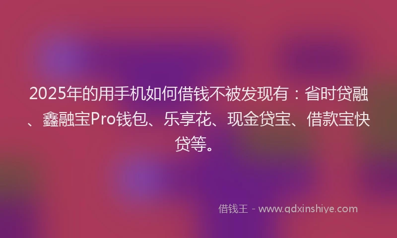 2025年的用手机如何借钱不被发现有:省时贷融、鑫融宝Pro钱包、乐享花、现金贷宝、借款宝快贷等。