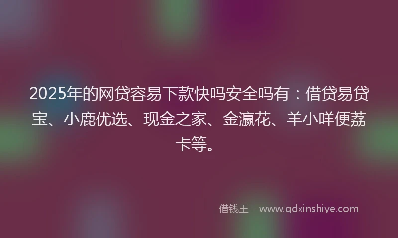 2025年的网贷容易下款快吗安全吗有：借贷易贷宝、小鹿优选、现金之家、金瀛花、羊小咩便荔卡等。