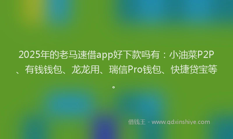 2025年的老马速借app好下款吗有：小油菜P2P、有钱钱包、龙龙用、瑞信Pro钱包、快捷贷宝等。