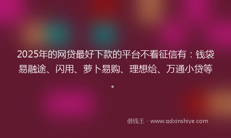2025年的网贷最好下款的平台不看征信有：钱袋易融途、闪用、萝卜易购、理想给、万通小贷等。