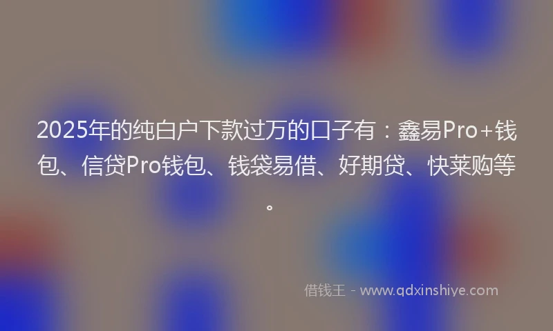 2025年的纯白户下款过万的口子有：鑫易Pro+钱包、信贷Pro钱包、钱袋易借、好期贷、快莱购等。