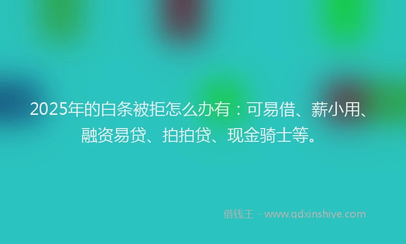 2025年的白条被拒怎么办有：可易借、薪小用、融资易贷、拍拍贷、现金骑士等。