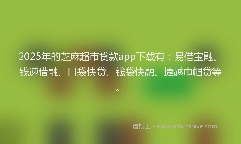 2025年的芝麻超市贷款app下载有：易借宝融、钱速借融、口袋快贷、钱袋快融、捷越巾帼贷等。