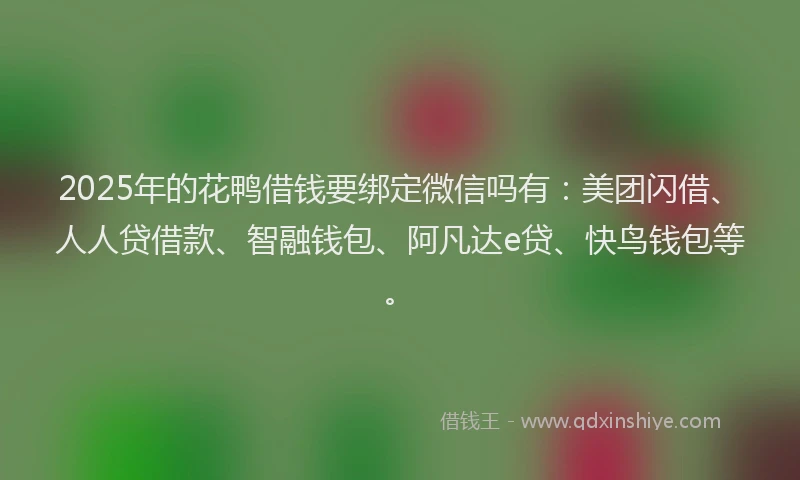2025年的花鸭借钱要绑定微信吗有：美团闪借、人人贷借款、智融钱包、阿凡达e贷、快鸟钱包等。