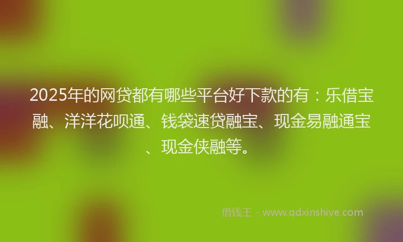 2025年的网贷都有哪些平台好下款的有：乐借宝融、洋洋花呗通、钱袋速贷融宝、现金易融通宝、现金侠融等。