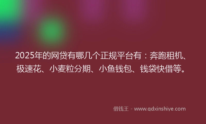 2025年的网贷有哪几个正规平台有：奔跑租机、极速花、小麦粒分期、小鱼钱包、钱袋快借等。