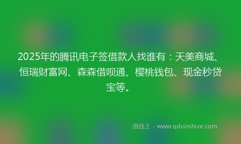 2025年的腾讯电子签借款人找谁有：天美商城、恒瑞财富网、森森借呗通、樱桃钱包、现金秒贷宝等。