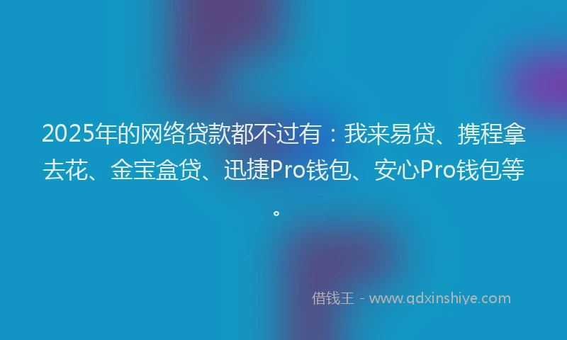2025年的网络贷款都不过有：我来易贷、携程拿去花、金宝盒贷、迅捷Pro钱包、安心Pro钱包等。