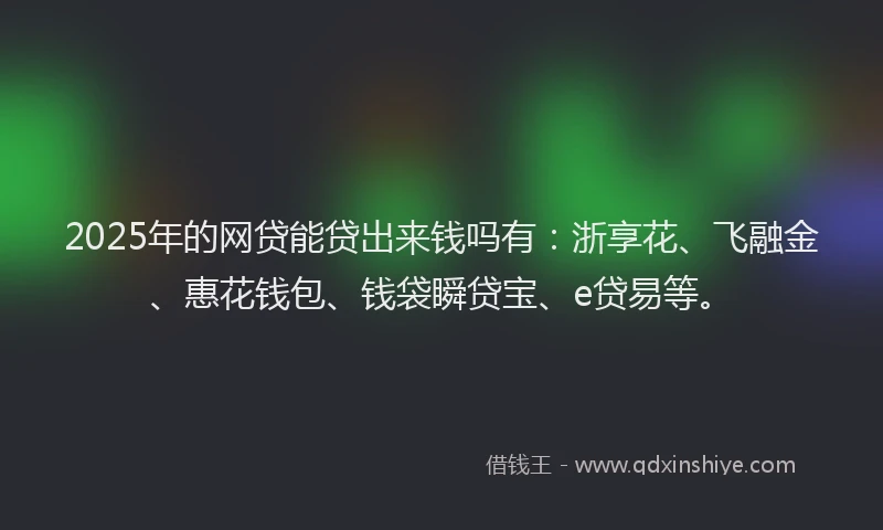 2025年的网贷能贷出来钱吗有：浙享花、飞融金、惠花钱包、钱袋瞬贷宝、e贷易等。