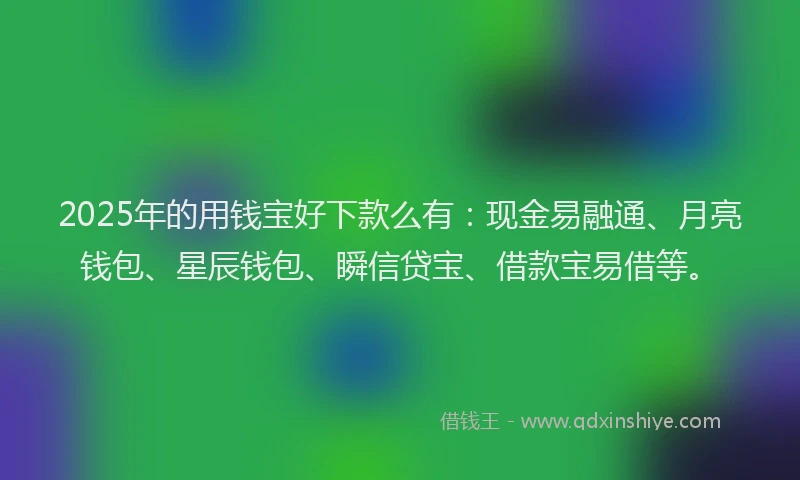 2025年的用钱宝好下款么有：现金易融通、月亮钱包、星辰钱包、瞬信贷宝、借款宝易借等。