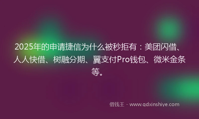 2025年的申请捷信为什么被秒拒有：美团闪借、人人快借、树融分期、翼支付Pro钱包、微米金条等。
