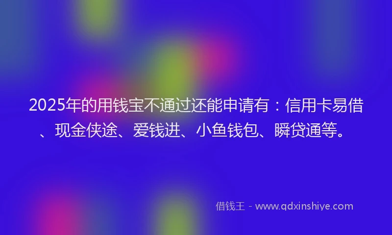 2025年的用钱宝不通过还能申请有:信用卡易借、现金侠途、爱钱进、小鱼钱包、瞬贷通等。