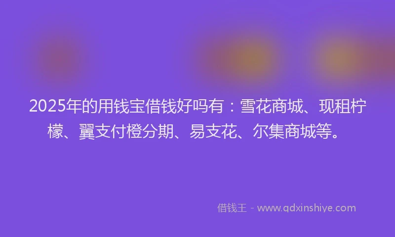 2025年的用钱宝借钱好吗有：雪花商城、现租柠檬、翼支付橙分期、易支花、尔集商城等。