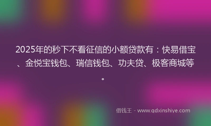 2025年的秒下不看征信的小额贷款有：快易借宝、金悦宝钱包、瑞信钱包、功夫贷、极客商城等。