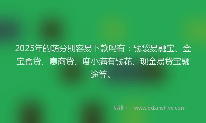 2025年的萌分期容易下款吗有：钱袋易融宝、金宝盒贷、惠商贷、度小满有钱花、现金易贷宝融途等。