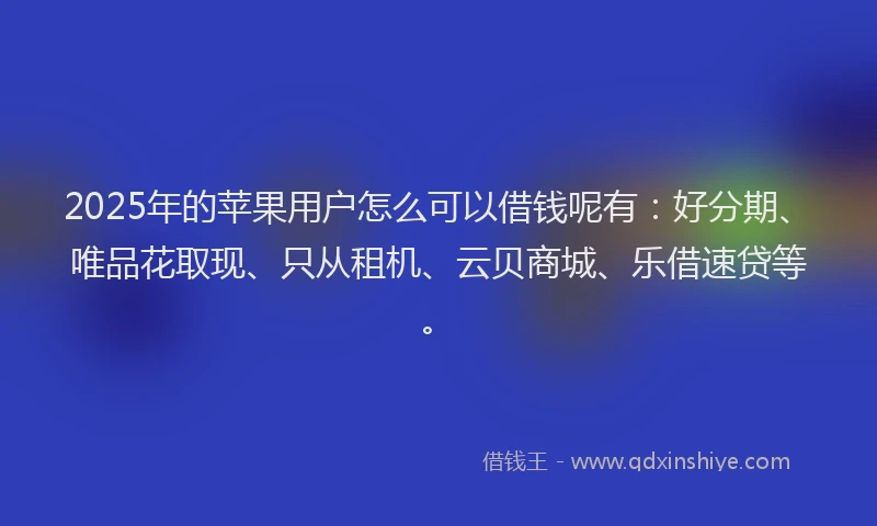 2025年的苹果用户怎么可以借钱呢有：好分期、唯品花取现、只从租机、云贝商城、乐借速贷等。