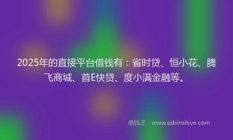 2025年的直接平台借钱有：省时贷、恒小花、腾飞商城、首E快贷、度小满金融等。