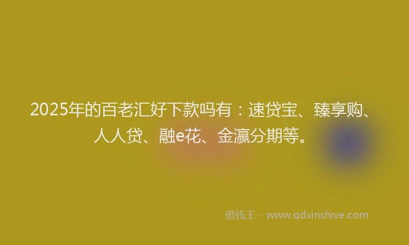 2025年的百老汇好下款吗有：速贷宝、臻享购、人人贷、融e花、金瀛分期等。