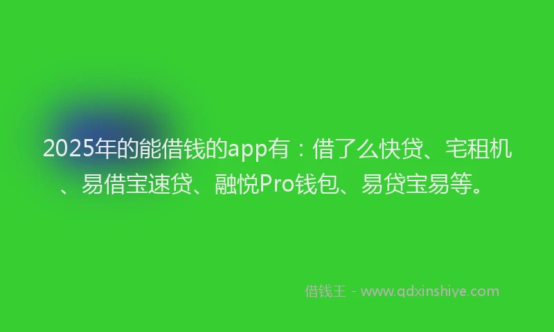2025年的能借钱的app有：借了么快贷、宅租机、易借宝速贷、融悦Pro钱包、易贷宝易等。