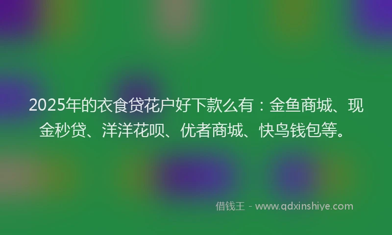 2025年的衣食贷花户好下款么有：金鱼商城、现金秒贷、洋洋花呗、优者商城、快鸟钱包等。
