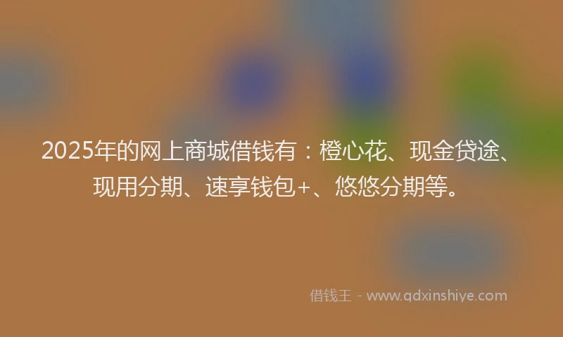 2025年的网上商城借钱有：橙心花、现金贷途、现用分期、速享钱包+、悠悠分期等。
