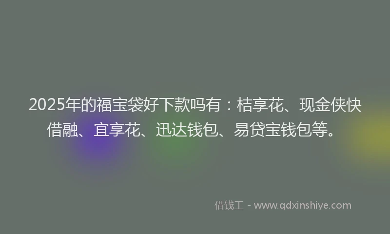 2025年的福宝袋好下款吗有：桔享花、现金侠快借融、宜享花、迅达钱包、易贷宝钱包等。