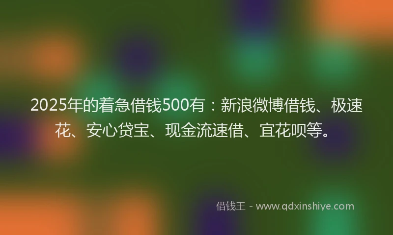 2025年的着急借钱500有:新浪微博借钱、极速花、安心贷宝、现金流速借、宜花呗等。