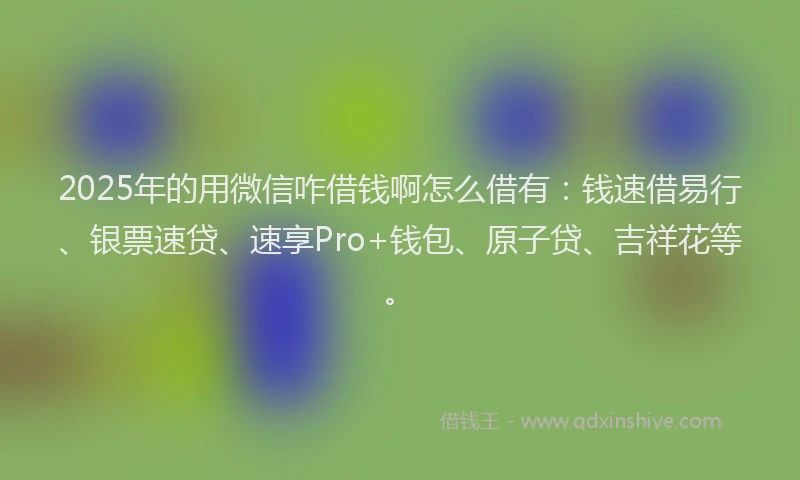 2025年的用微信咋借钱啊怎么借有：钱速借易行、银票速贷、速享Pro+钱包、原子贷、吉祥花等。