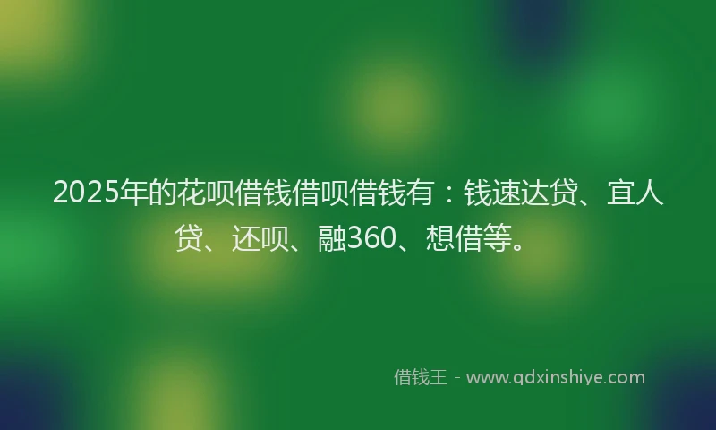 2025年的花呗借钱借呗借钱有：钱速达贷、宜人贷、还呗、融360、想借等。