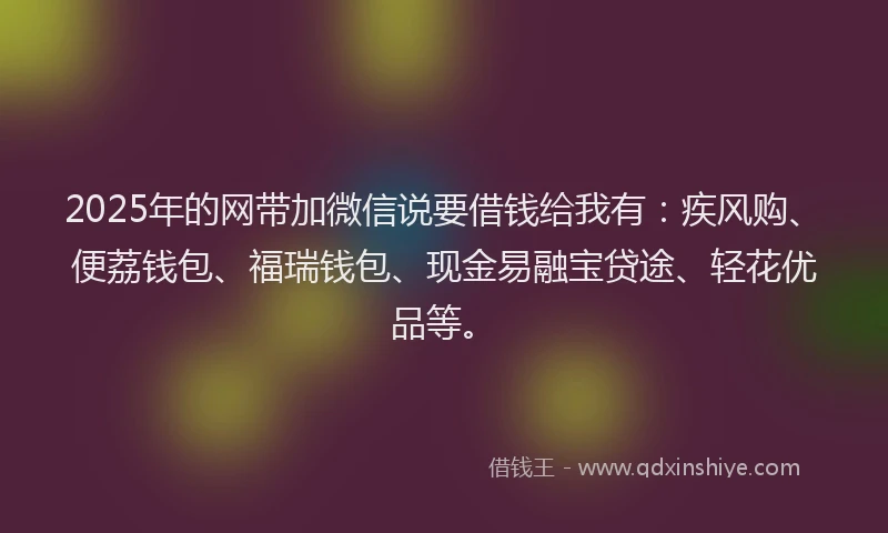2025年的网带加微信说要借钱给我有：疾风购、便荔钱包、福瑞钱包、现金易融宝贷途、轻花优品等。