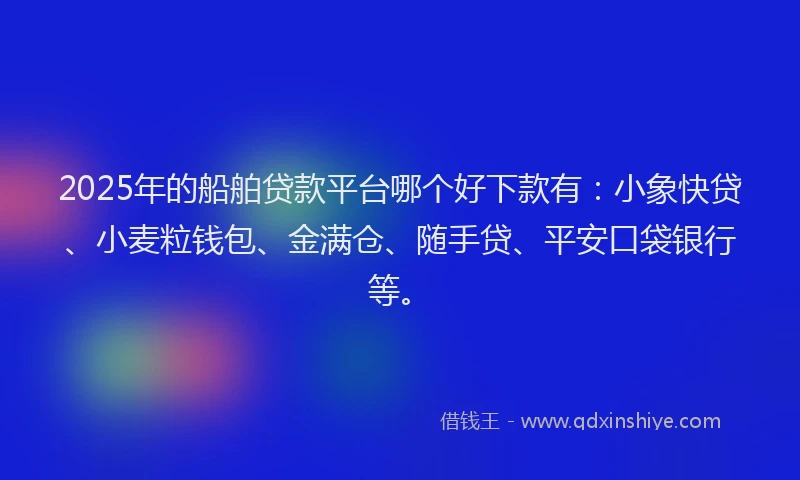 2025年的船舶贷款平台哪个好下款有：小象快贷、小麦粒钱包、金满仓、随手贷、平安口袋银行等。