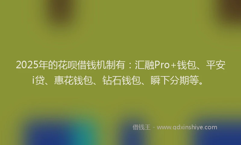 2025年的花呗借钱机制有：汇融Pro+钱包、平安i贷、惠花钱包、钻石钱包、瞬下分期等。