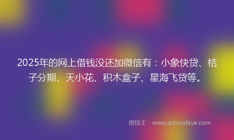 2025年的网上借钱没还加微信有：小象快贷、桔子分期、天小花、积木盒子、星海飞贷等。