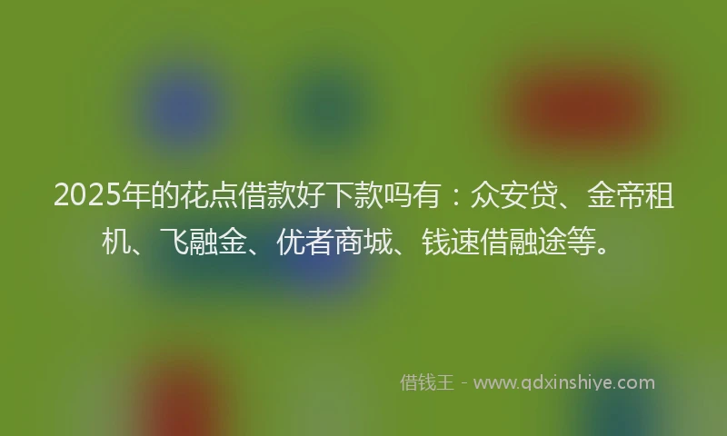 2025年的花点借款好下款吗有：众安贷、金帝租机、飞融金、优者商城、钱速借融途等。
