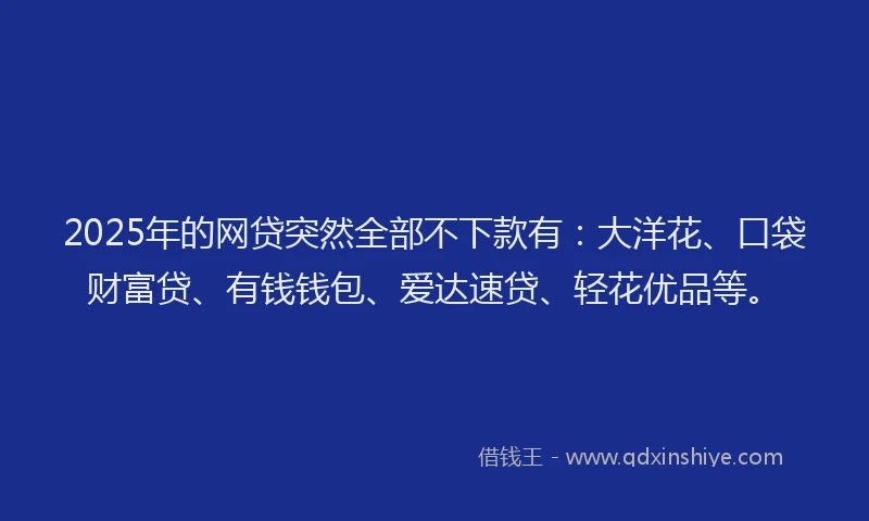 2025年的网贷突然全部不下款有：大洋花、口袋财富贷、有钱钱包、爱达速贷、轻花优品等。