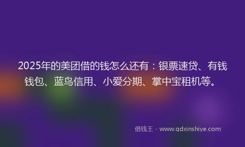 2025年的美团借的钱怎么还有：银票速贷、有钱钱包、蓝鸟信用、小爱分期、掌中宝租机等。