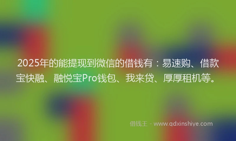 2025年的能提现到微信的借钱有：易速购、借款宝快融、融悦宝Pro钱包、我来贷、厚厚租机等。