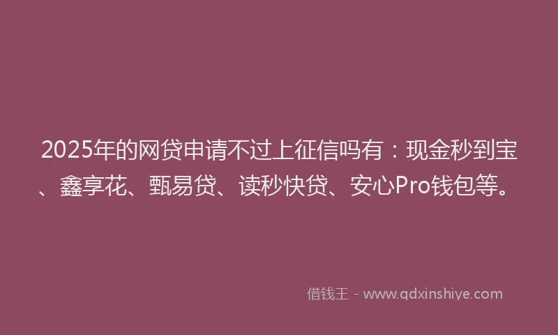 2025年的网贷申请不过上征信吗有：现金秒到宝、鑫享花、甄易贷、读秒快贷、安心Pro钱包等。