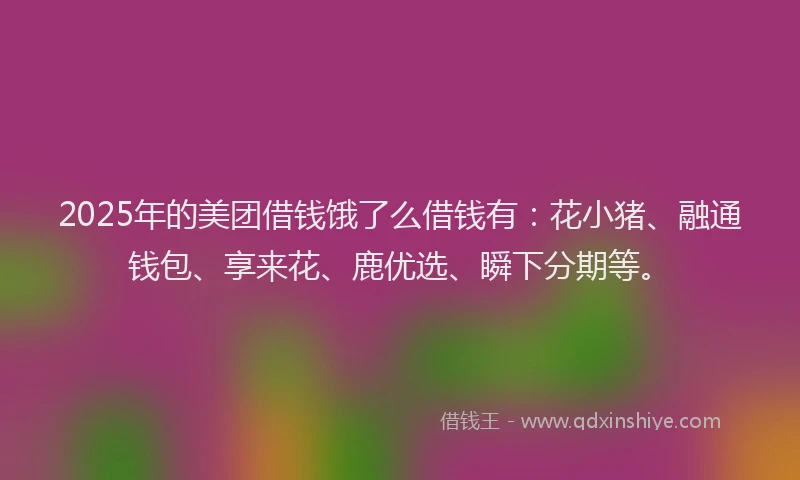 2025年的美团借钱饿了么借钱有：花小猪、融通钱包、享来花、鹿优选、瞬下分期等。