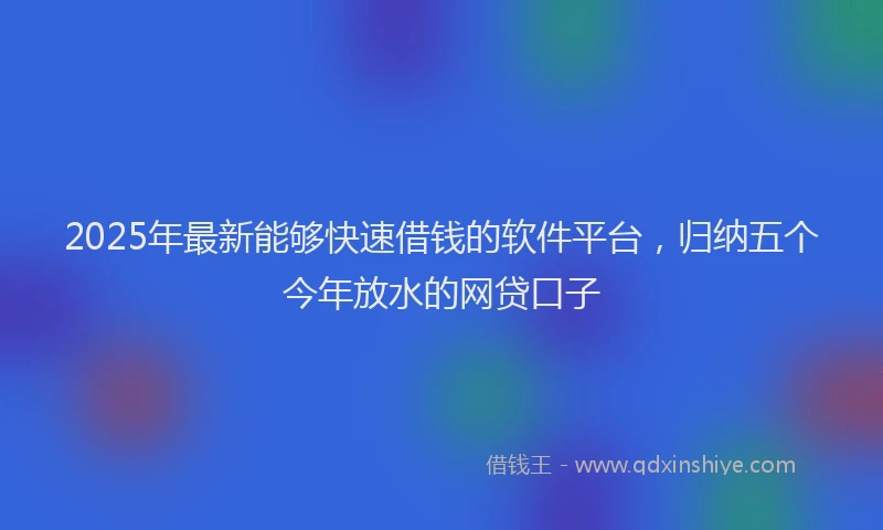 2025年最新能够快速借钱的软件平台，归纳五个今年放水的网贷口子