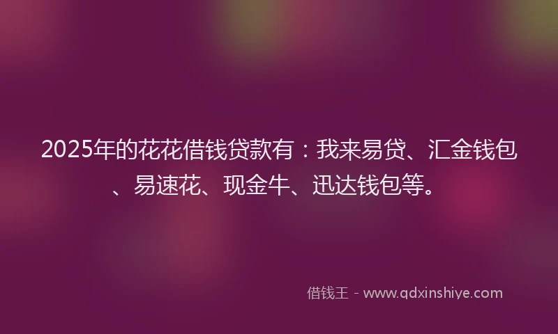 2025年的花花借钱贷款有：我来易贷、汇金钱包、易速花、现金牛、迅达钱包等。