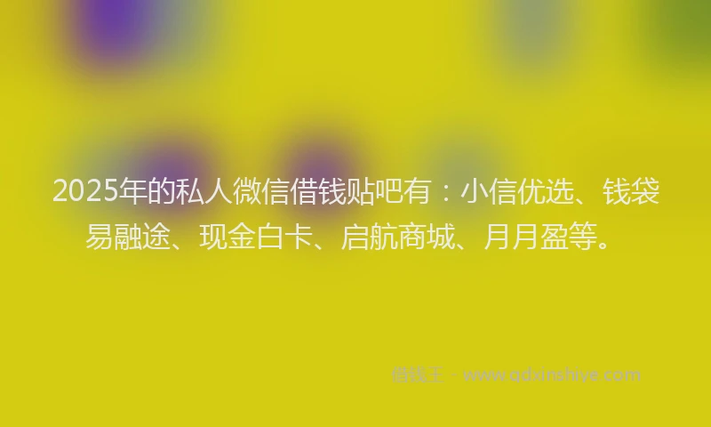 2025年的私人微信借钱贴吧有：小信优选、钱袋易融途、现金白卡、启航商城、月月盈等。