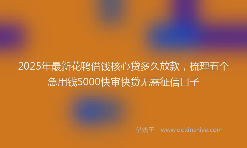 2025年最新花鸭借钱核心贷多久放款，梳理五个急用钱5000快审快贷无需征信口子