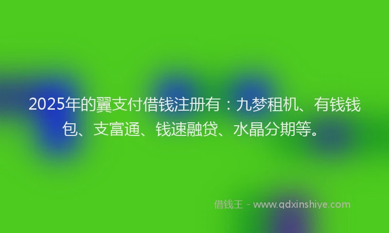 2025年的翼支付借钱注册有：九梦租机、有钱钱包、支富通、钱速融贷、水晶分期等。